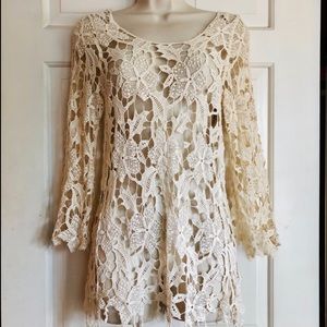 NUDE LACE BATHING SUIT COVER DRESS